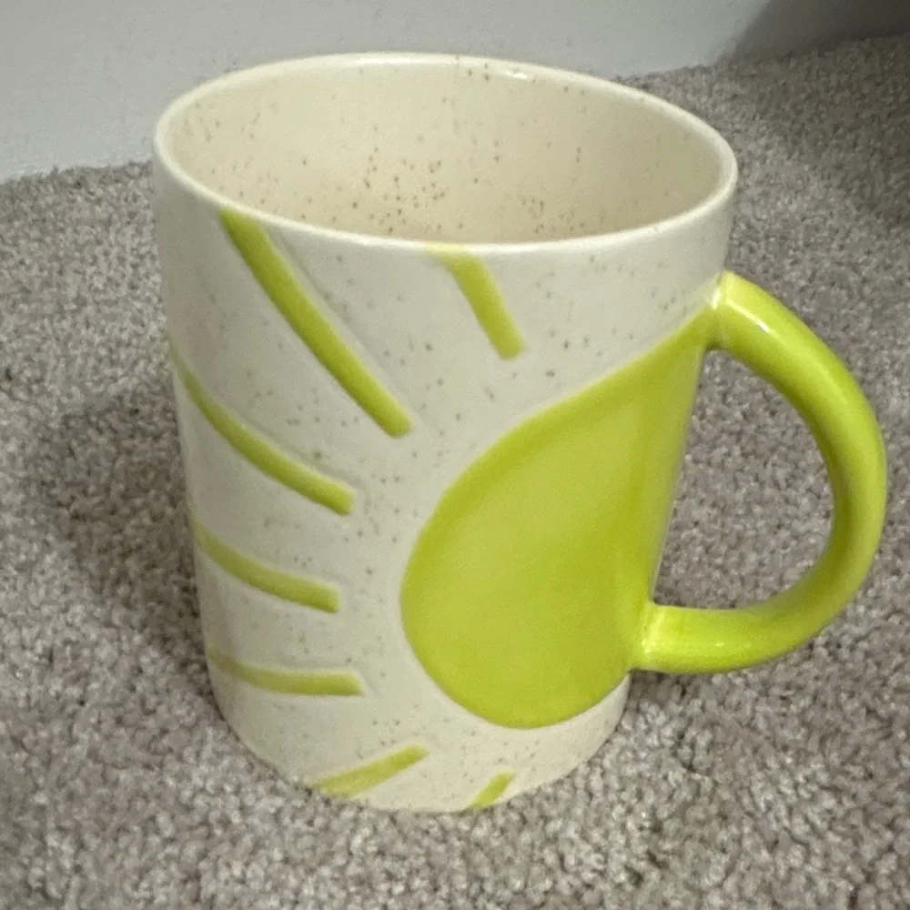 Anthropologie Rare Cream and Green Sunburst Mug